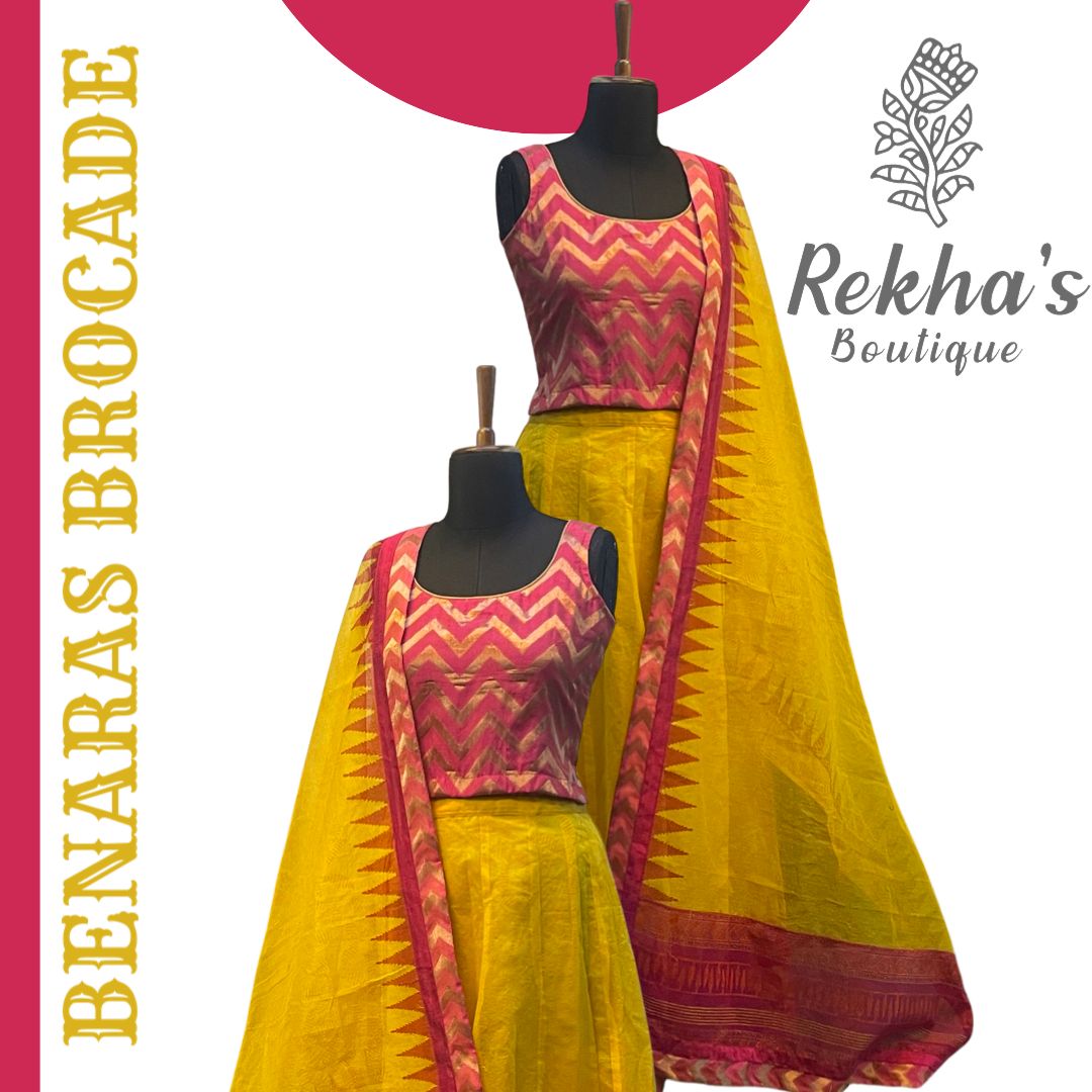Pink Brocade Top with Yellow Skirt