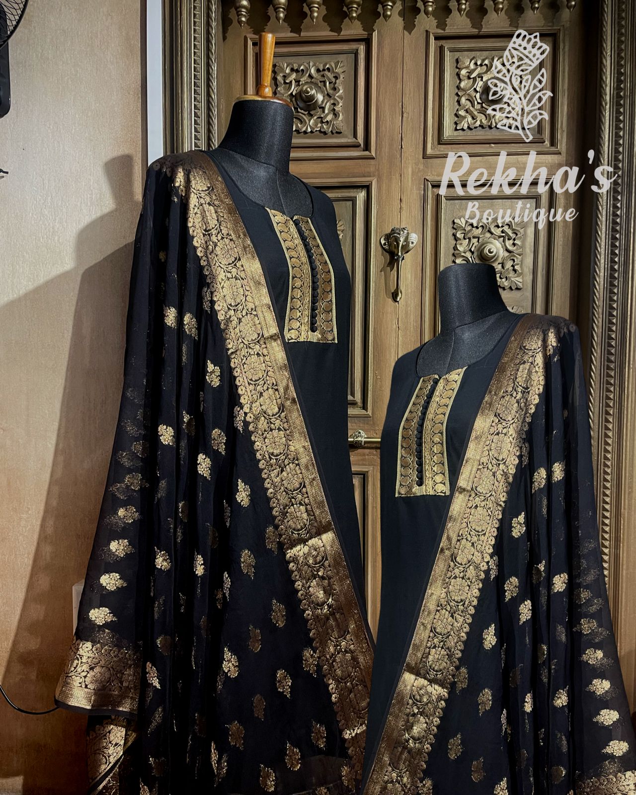 BLACK SLUB SILK TEXTURED WITH BLACK GEORGETTE