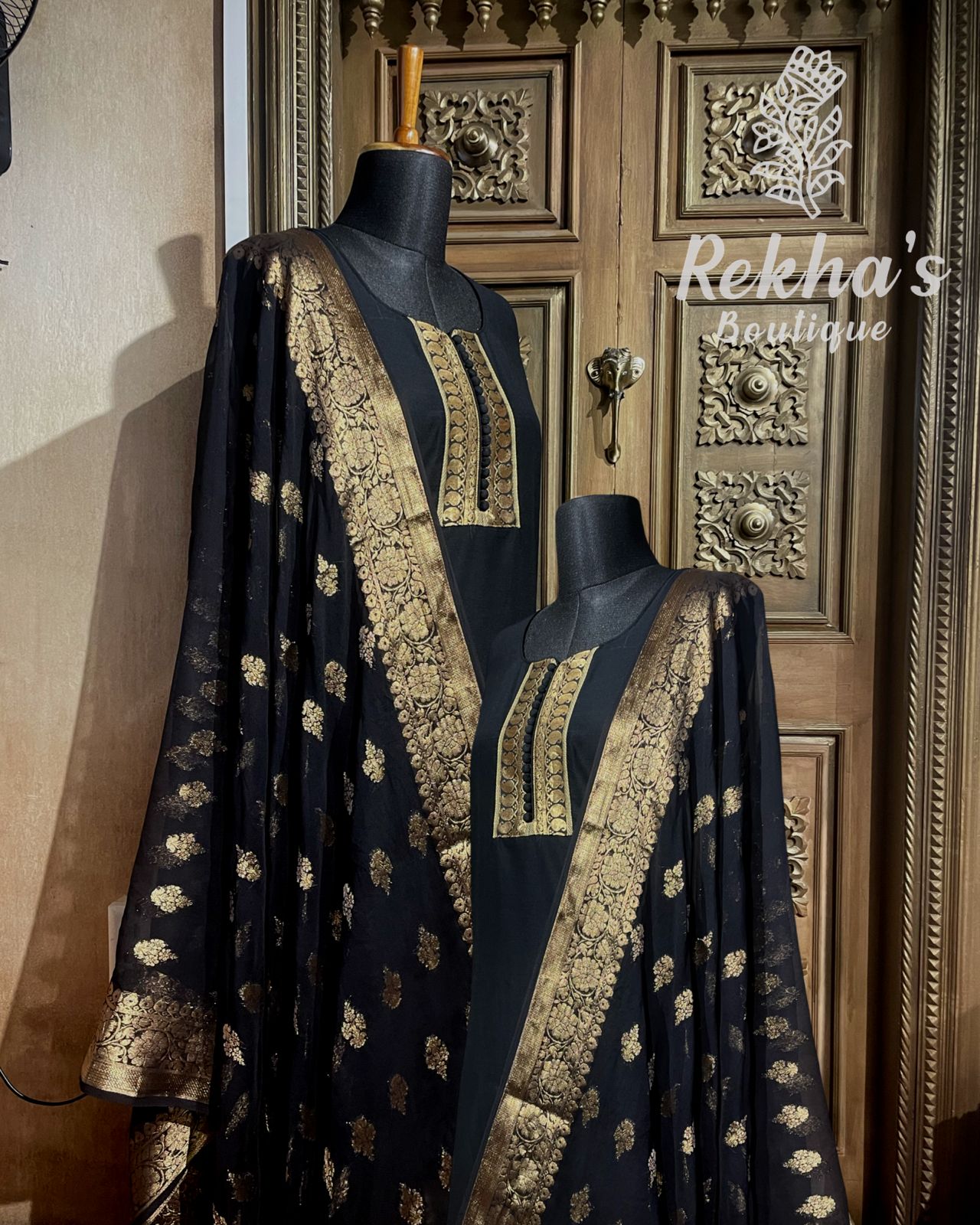 BLACK SLUB SILK TEXTURED WITH BLACK GEORGETTE