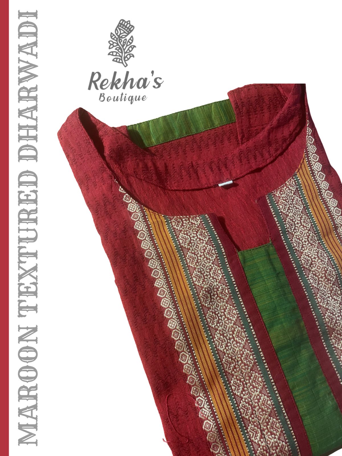 Maroon Dobby Textured Kurti with Contrast Chettinad Green Border