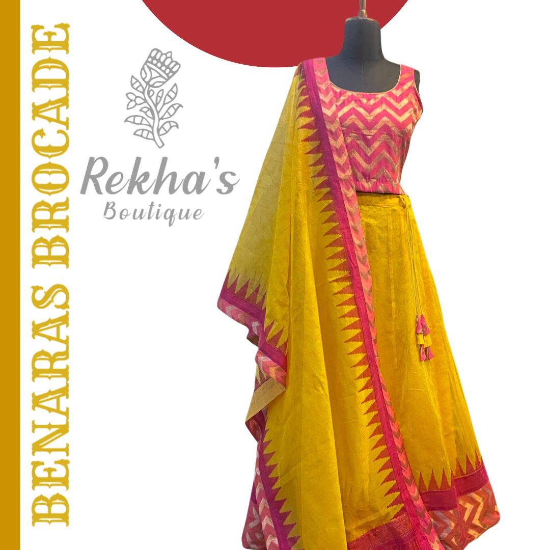 Pink Brocade Top with Yellow Skirt