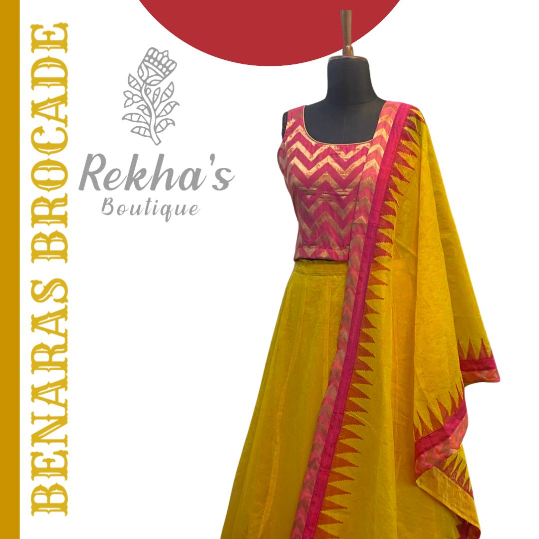Pink Brocade Top with Yellow Skirt