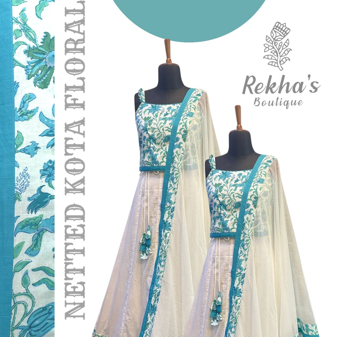 White & Blue Floral Top & Skirt
