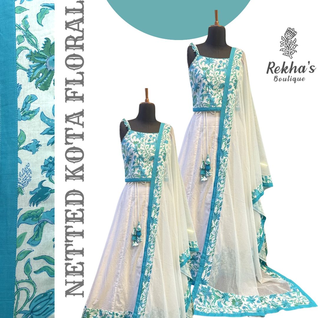 White & Blue Floral Top & Skirt
