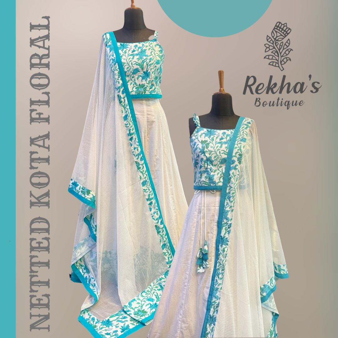 White & Blue Floral Top & Skirt