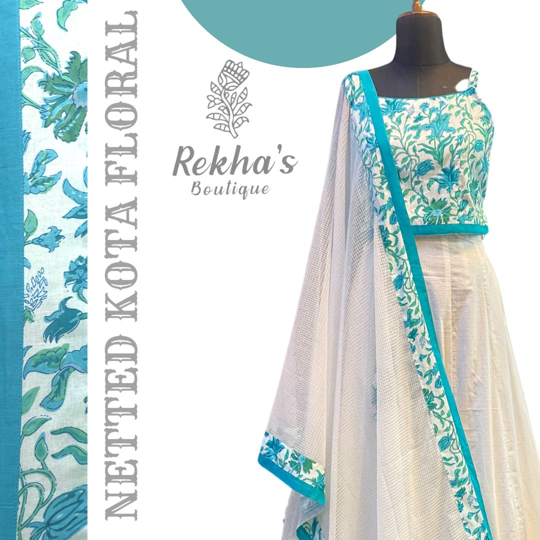 White & Blue Floral Top & Skirt