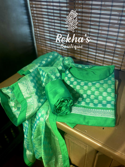 GREEN SLUB TEXTURED SILK