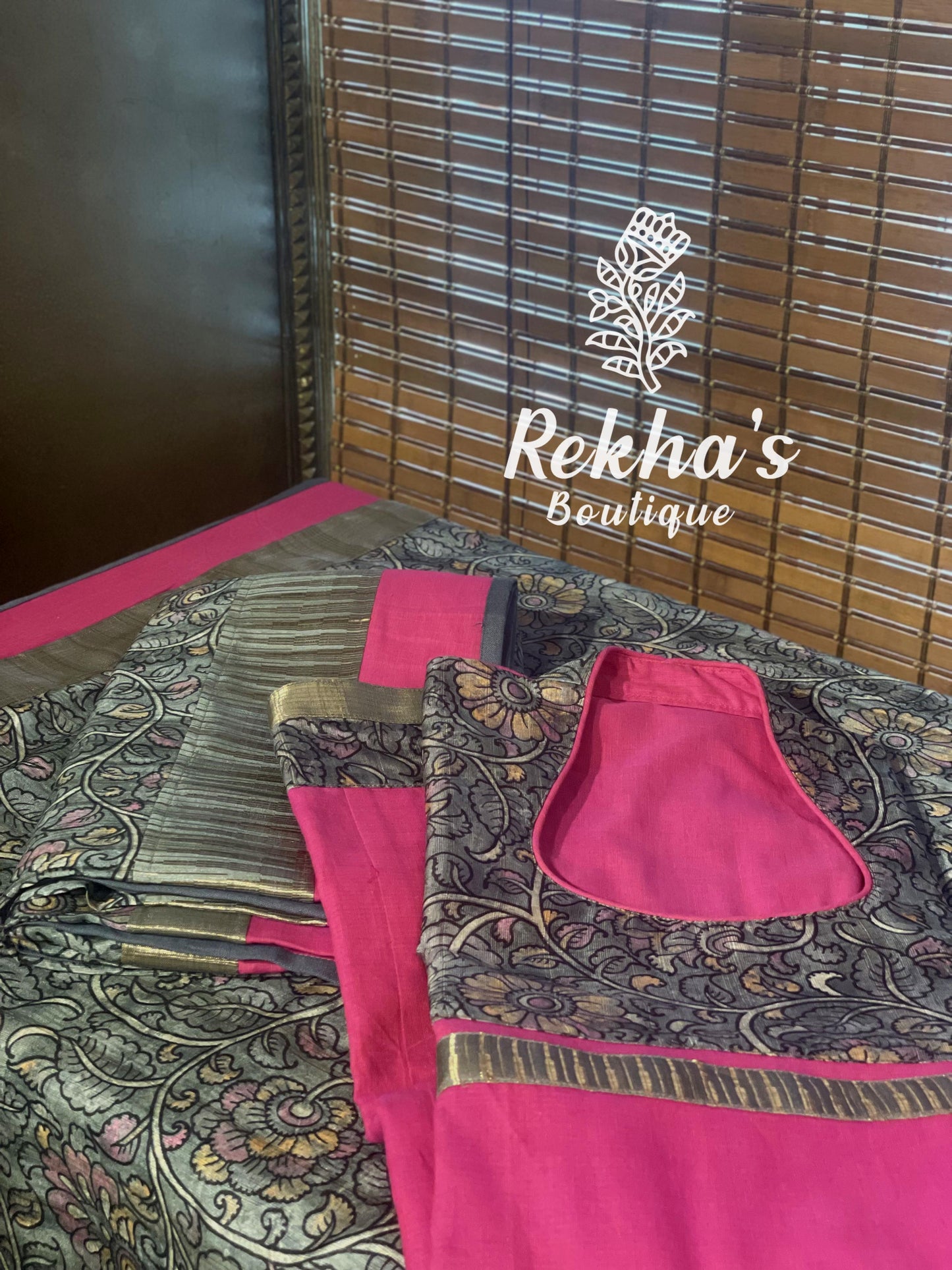 PINK COTTON WITH GREY KALAMKARI