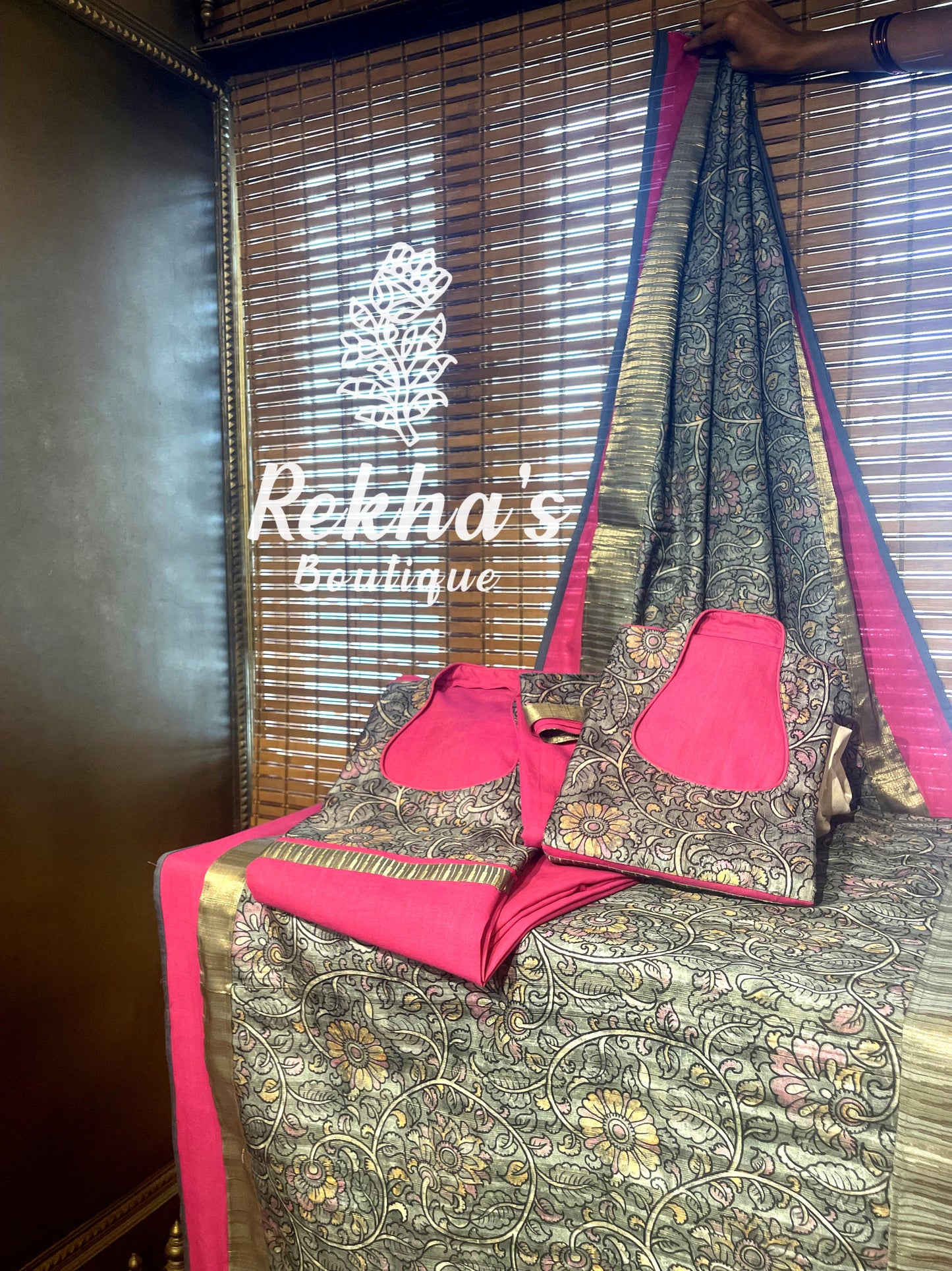 PINK COTTON WITH GREY KALAMKARI