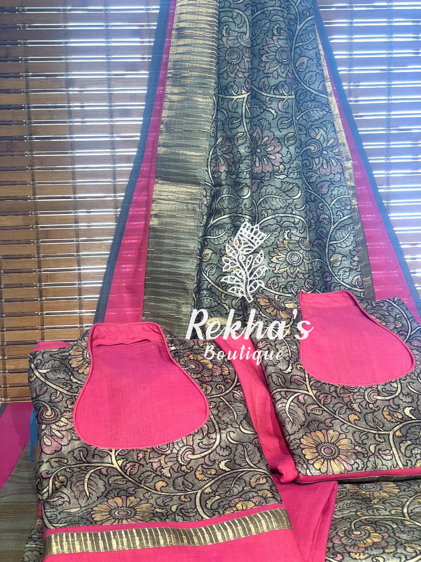 PINK COTTON WITH GREY KALAMKARI