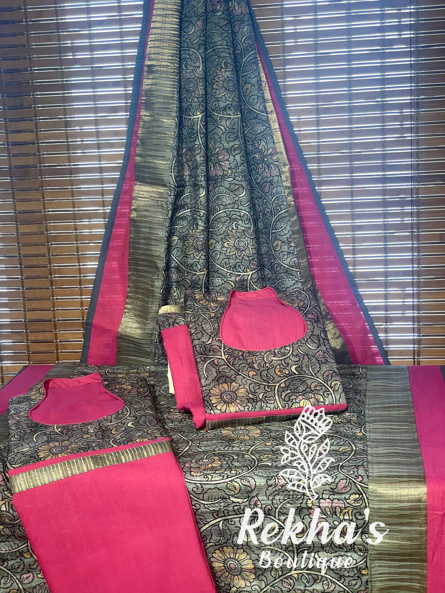 PINK COTTON WITH GREY KALAMKARI