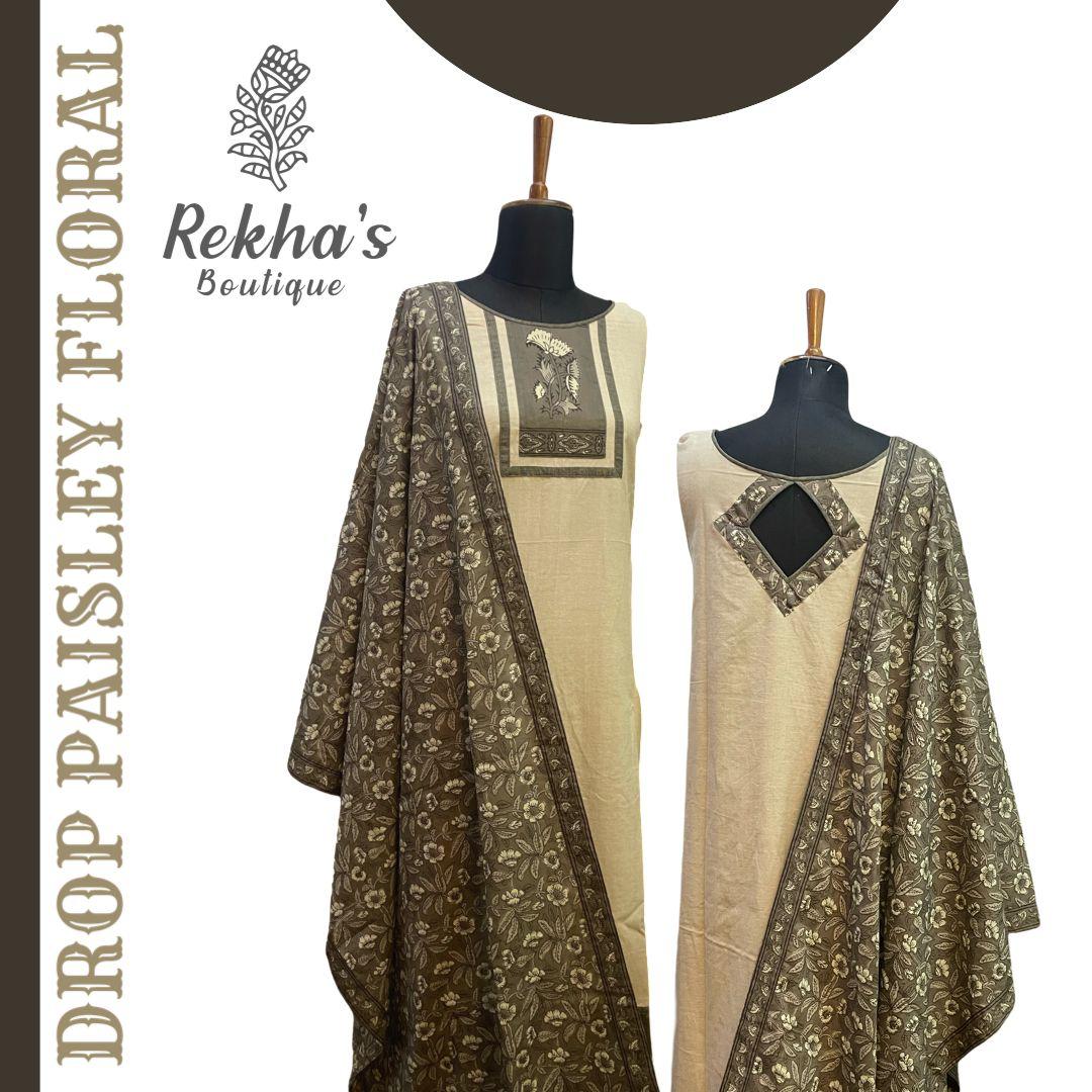 BEIGE & DROP YOKE FRONT & BACK DABBU PRINTED