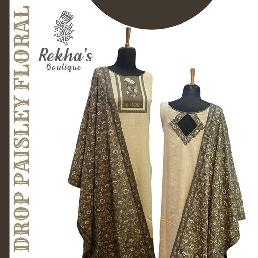 BEIGE & DROP YOKE FRONT & BACK DABBU PRINTED