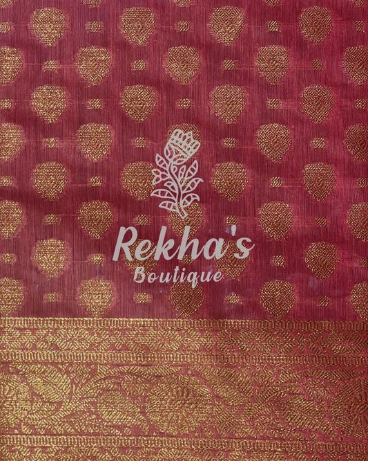 🌺⚜️ PINK BENARES GOLD WOVEN BROCADE  ⚜️🌺