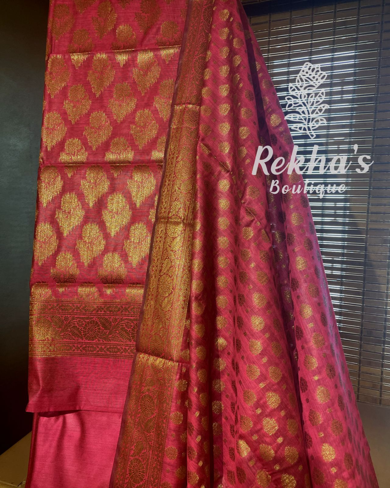 🌺⚜️ PINK BENARES GOLD WOVEN BROCADE  ⚜️🌺