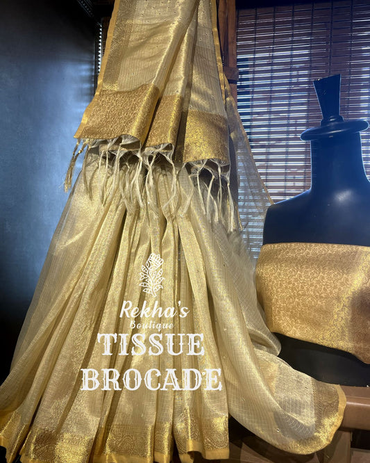 ⚜️ CREAM GOLD TISSUE WITH HAND MIRROR WORK ⚜️