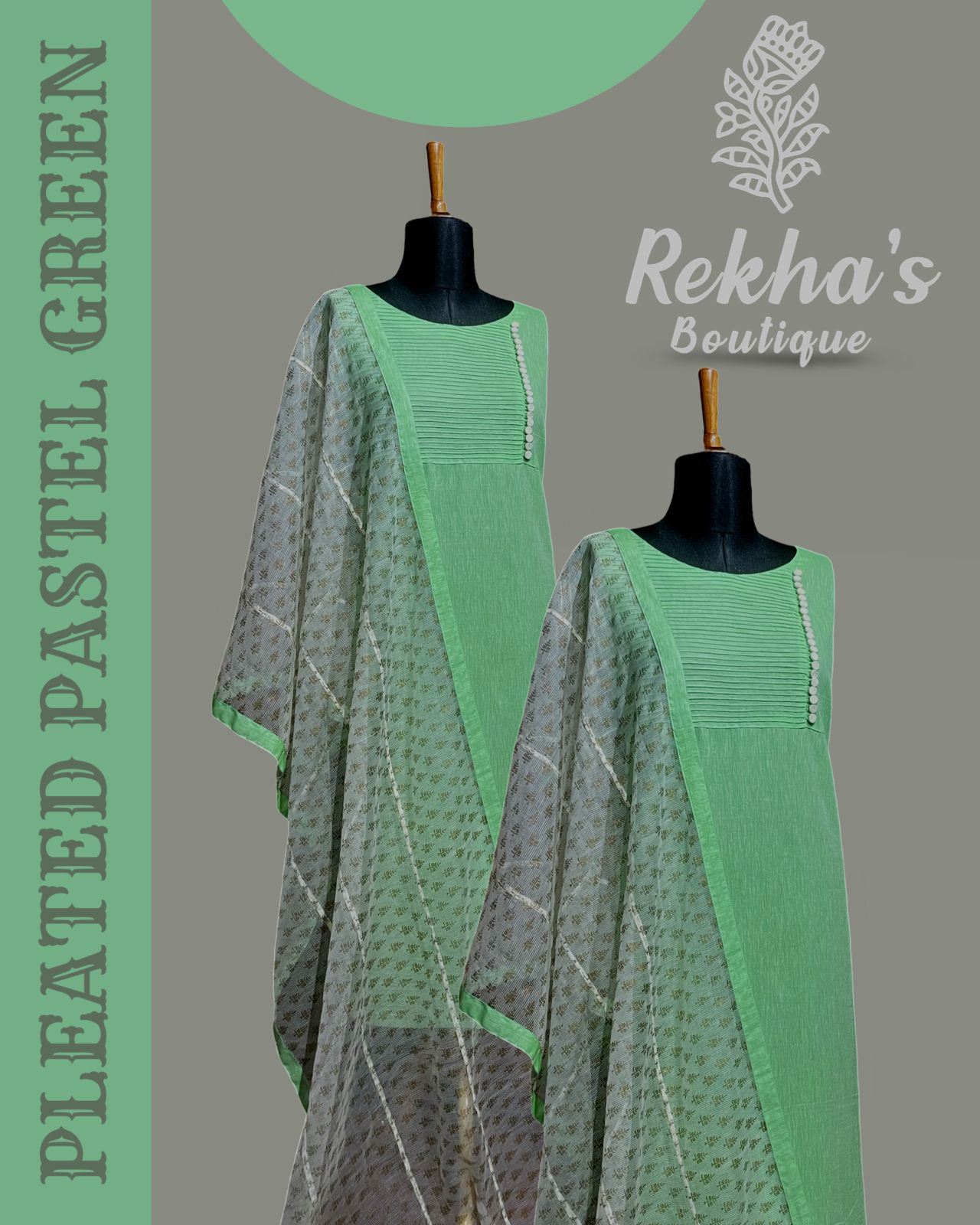 PASTEL GREEN COTTON SELF PLEATED YOKE