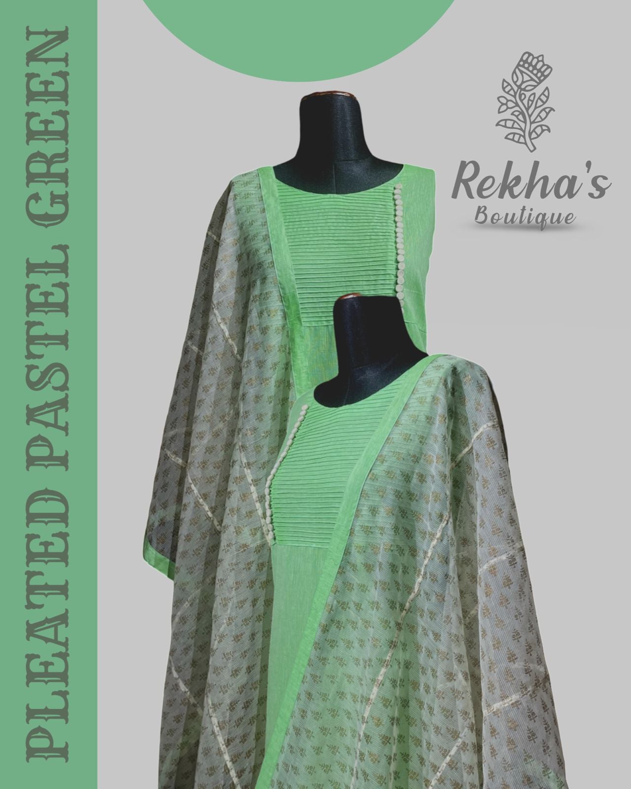 PASTEL GREEN COTTON SELF PLEATED YOKE