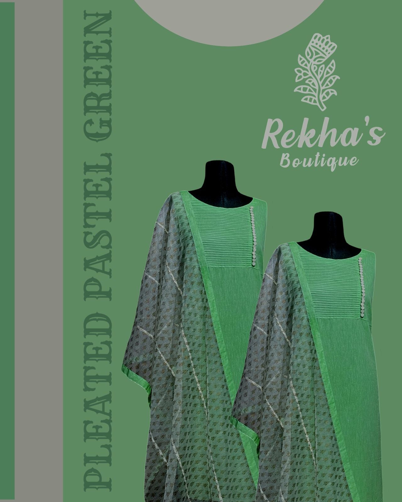 PASTEL GREEN COTTON SELF PLEATED YOKE