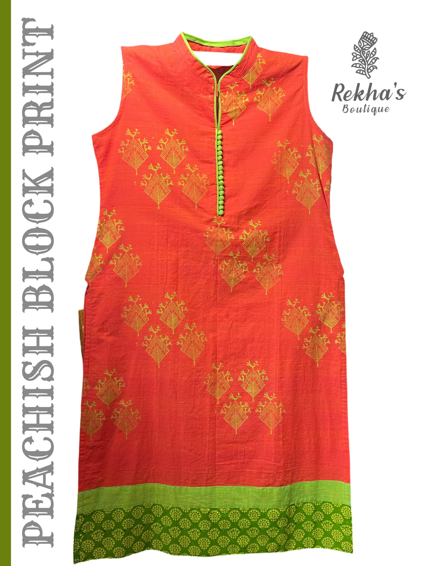Peachish Cotton with Hand block printed