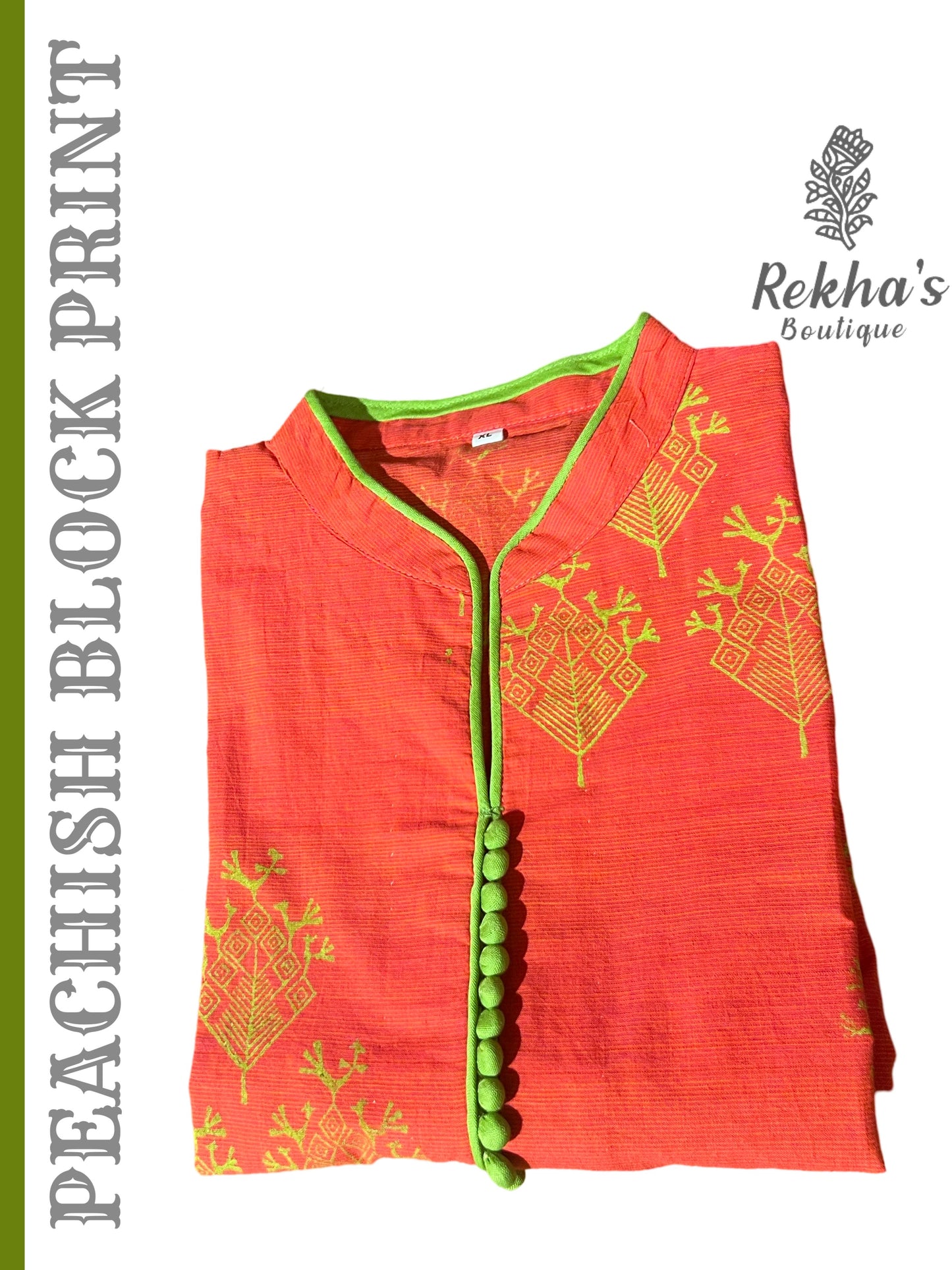 Peachish Cotton with Hand block printed