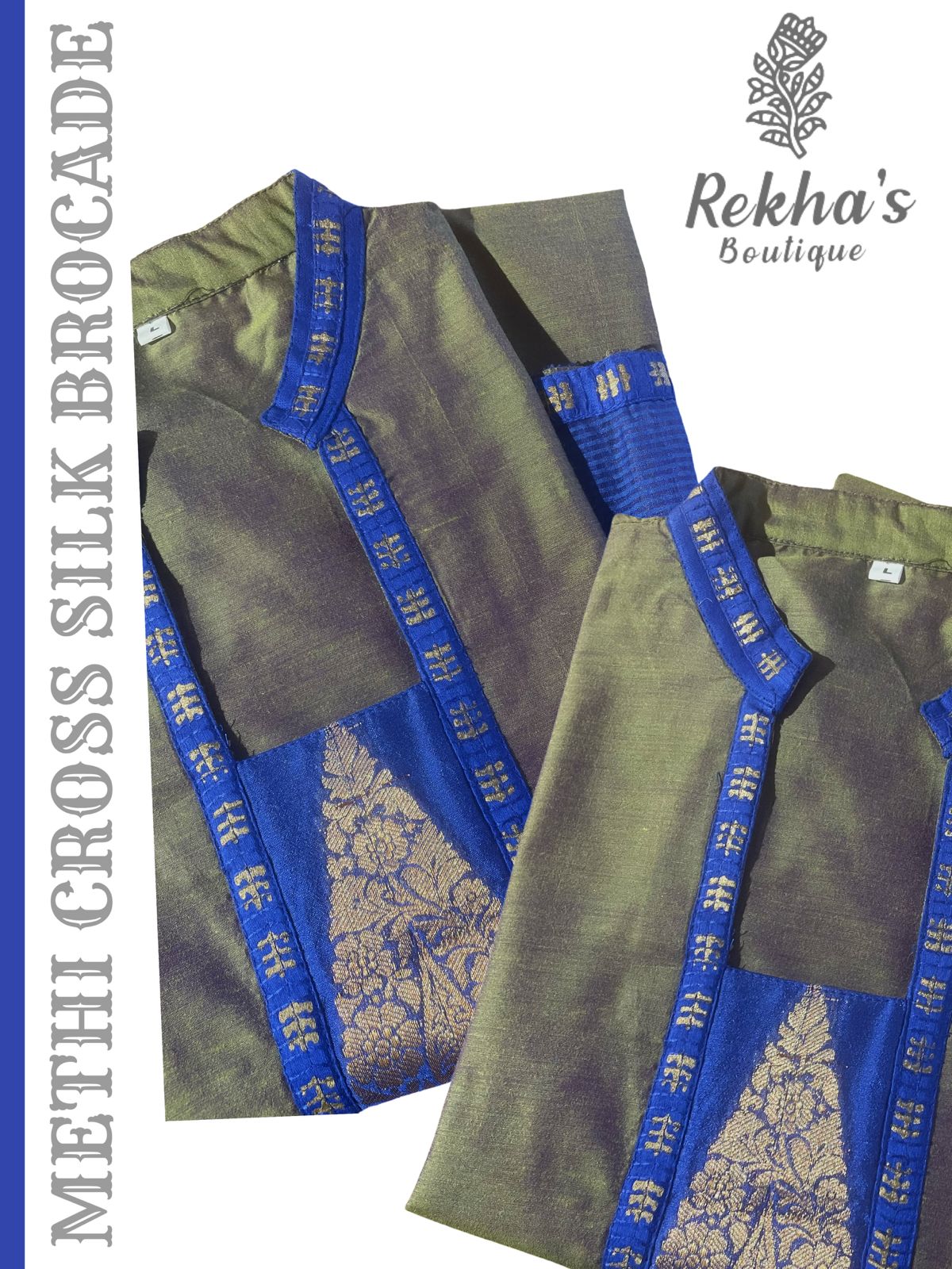 Methi cross silk paired with royal blue gold brocade