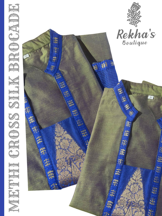 Methi cross silk paired with royal blue gold brocade