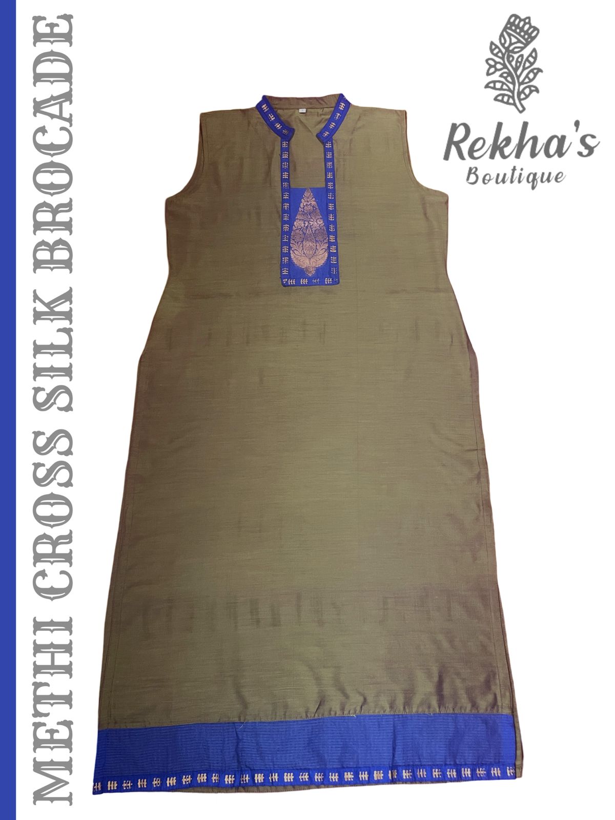 Methi cross silk paired with royal blue gold brocade