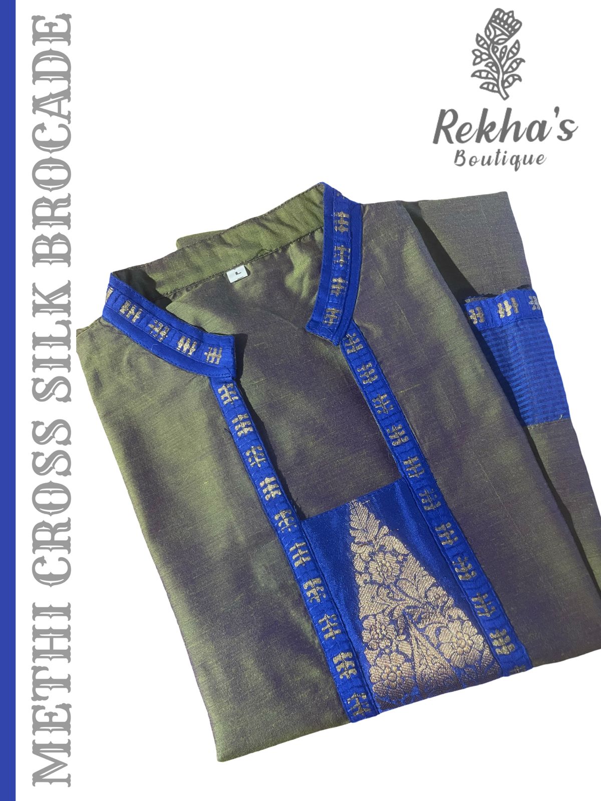 Methi cross silk paired with royal blue gold brocade