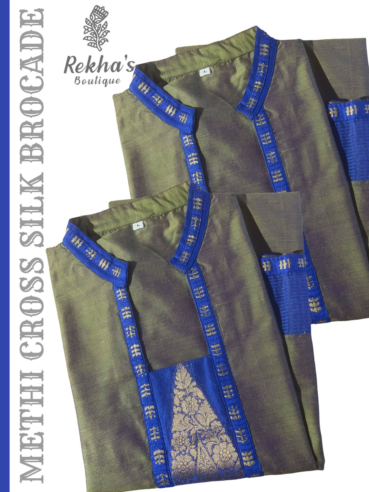Methi cross silk paired with royal blue gold brocade