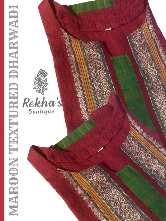 Maroon Dobby Textured Kurti with Contrast Chettinad Green Border