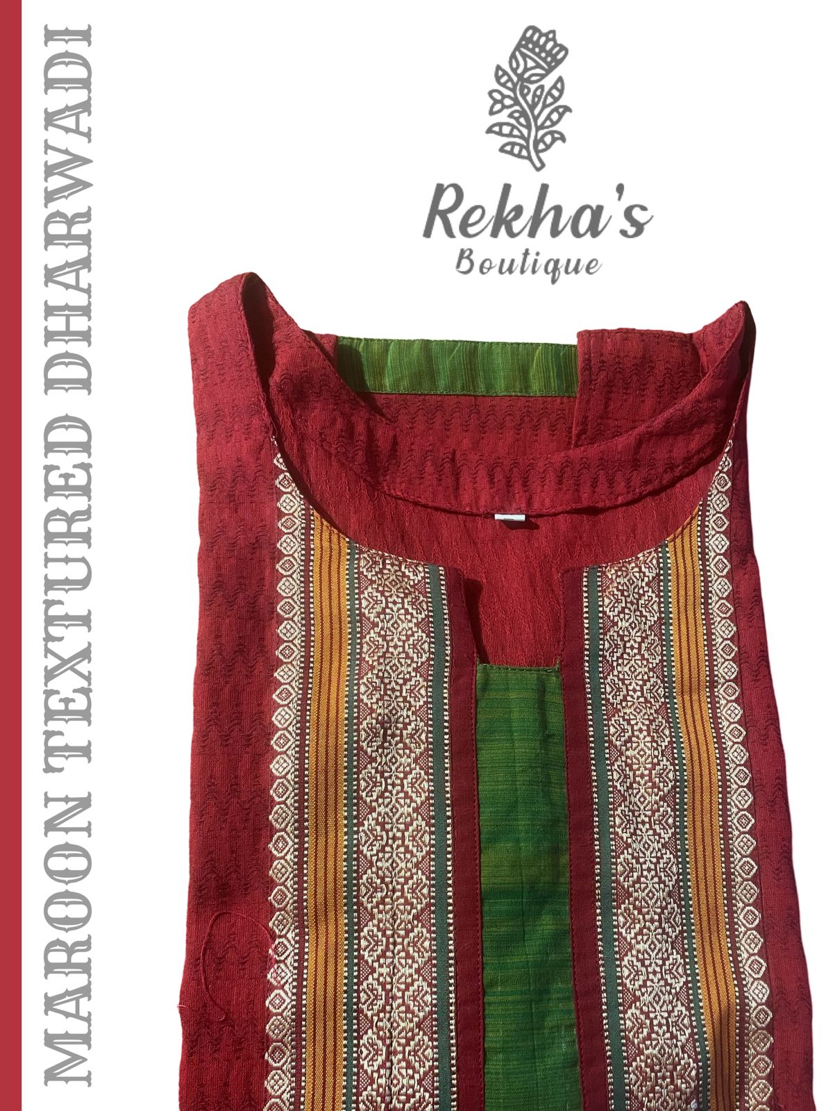 Maroon Dobby Textured Kurti with Contrast Chettinad Green Border