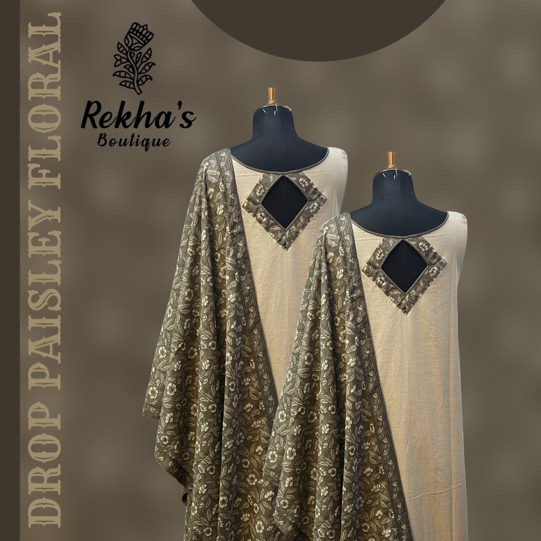 BEIGE & DROP YOKE FRONT & BACK DABBU PRINTED